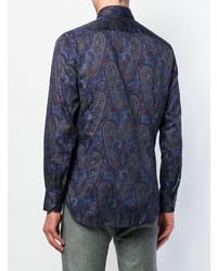 Chemise à manches longues imprimée cachemire bleu marine Etro