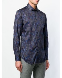 Chemise à manches longues imprimée cachemire bleu marine Etro