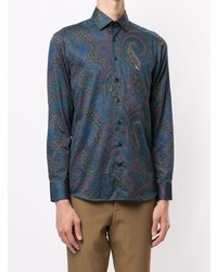 Chemise à manches longues imprimée cachemire bleu marine Etro