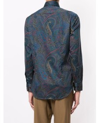 Chemise à manches longues imprimée cachemire bleu marine Etro