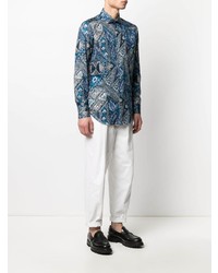 Chemise à manches longues imprimée cachemire bleu marine Etro