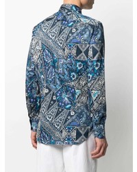 Chemise à manches longues imprimée cachemire bleu marine Etro