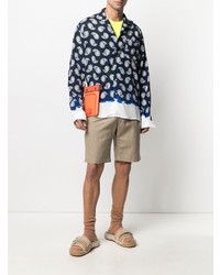 Chemise à manches longues imprimée cachemire bleu marine MSGM