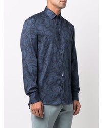 Chemise à manches longues imprimée cachemire bleu marine Etro