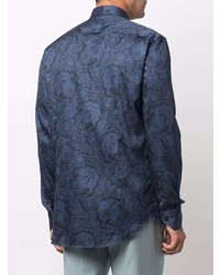 Chemise à manches longues imprimée cachemire bleu marine Etro