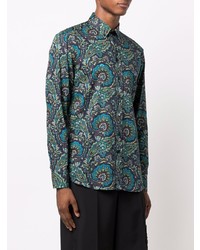 Chemise à manches longues imprimée cachemire bleu marine Etro