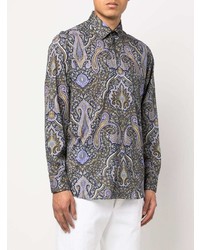 Chemise à manches longues imprimée cachemire bleu marine Etro