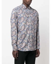 Chemise à manches longues imprimée cachemire bleu marine Etro