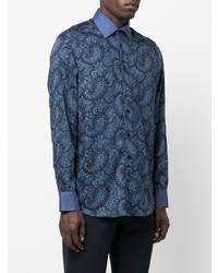 Chemise à manches longues imprimée cachemire bleu marine Etro