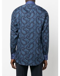 Chemise à manches longues imprimée cachemire bleu marine Etro