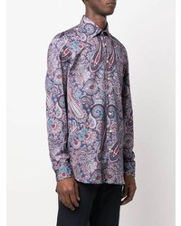 Chemise à manches longues imprimée cachemire bleu marine Etro