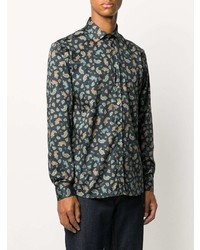 Chemise à manches longues imprimée cachemire bleu marine Etro