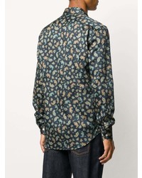 Chemise à manches longues imprimée cachemire bleu marine Etro