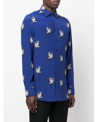 Chemise à manches longues imprimée cachemire bleu marine Etro