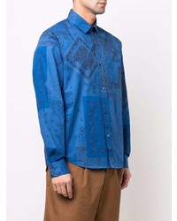 Chemise à manches longues imprimée cachemire bleue Kenzo