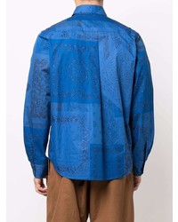 Chemise à manches longues imprimée cachemire bleue Kenzo