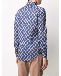 Chemise à manches longues imprimée cachemire bleue Etro