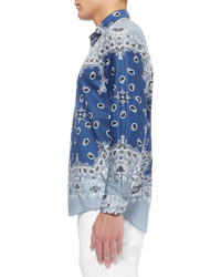 Chemise à manches longues imprimée cachemire bleue Etro