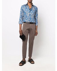 Chemise à manches longues imprimée cachemire bleue Etro