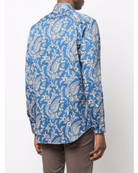 Chemise à manches longues imprimée cachemire bleue Etro