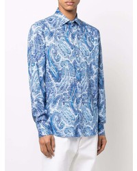 Chemise à manches longues imprimée cachemire bleue Etro