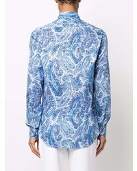 Chemise à manches longues imprimée cachemire bleue Etro