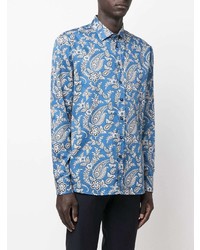 Chemise à manches longues imprimée cachemire bleue Etro