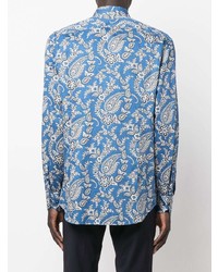 Chemise à manches longues imprimée cachemire bleue Etro