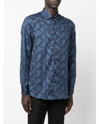 Chemise à manches longues imprimée cachemire bleue Etro