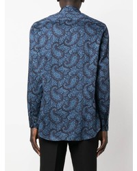 Chemise à manches longues imprimée cachemire bleue Etro