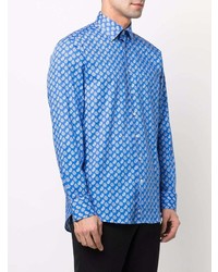 Chemise à manches longues imprimée cachemire bleue Etro