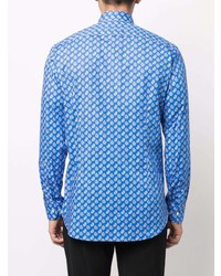 Chemise à manches longues imprimée cachemire bleue Etro