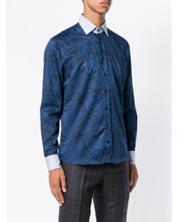 Chemise à manches longues imprimée cachemire bleue Etro