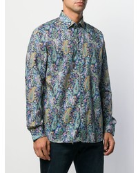 Chemise à manches longues imprimée cachemire bleue Etro