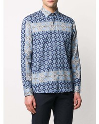 Chemise à manches longues imprimée cachemire bleue Etro