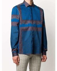 Chemise à manches longues imprimée cachemire bleue Etro