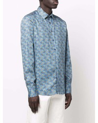 Chemise à manches longues imprimée cachemire bleue Etro