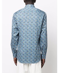 Chemise à manches longues imprimée cachemire bleue Etro