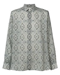 Chemise à manches longues imprimée cachemire grise Saint Laurent