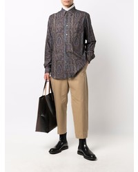 Chemise à manches longues imprimée cachemire marron foncé Paul Smith