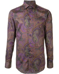 Chemise à manches longues imprimée cachemire multicolore Etro