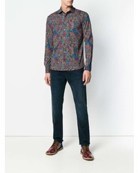 Chemise à manches longues imprimée cachemire multicolore Etro