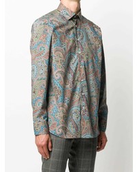 Chemise à manches longues imprimée cachemire multicolore Etro