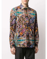 Chemise à manches longues imprimée cachemire multicolore Etro