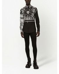 Chemise à manches longues imprimée cachemire noire et blanche Dolce & Gabbana