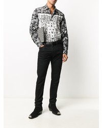 Chemise à manches longues imprimée cachemire noire et blanche VERSACE JEANS COUTURE