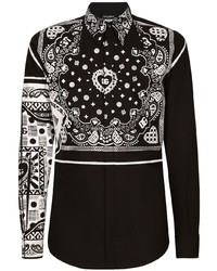 Chemise à manches longues imprimée cachemire noire et blanche Dolce & Gabbana