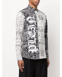 Chemise à manches longues imprimée cachemire noire et blanche Philipp Plein