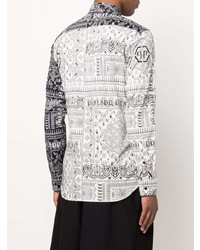 Chemise à manches longues imprimée cachemire noire et blanche Philipp Plein