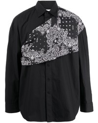 Chemise à manches longues imprimée cachemire noire et blanche Yoshiokubo